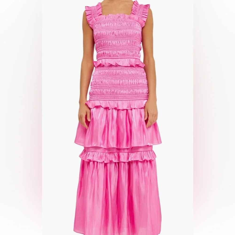 NWT endless rose sheer smocked tiered maxi dress size medium - Picture 7 of 7